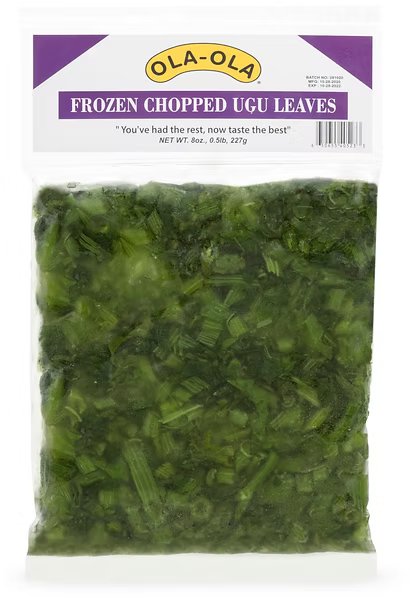 Ola-Ola frozen chopped ugu leaves fresh, nutrient-rich fluted pumpkin for tasty traditional dishes