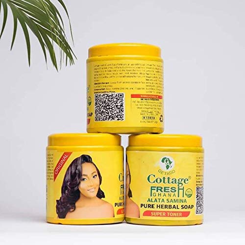 GETADD | Cottage Fresh Ghana | Alata Samina Pure Organic Herbal Soap | African Black Soap | Handmade | Imported from Ghana 19.4oz | 550grams (Super Toner, Yellow Top)