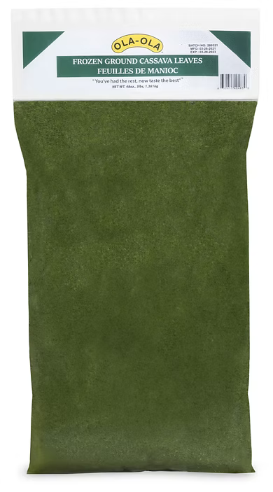 Ola-Ola frozen cassava leaves fresh, nutrient-rich leaves for authentic African soups