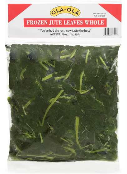 Ola-Ola frozen jute leaves whole, fresh ewedu for smooth and nutritious traditional soups