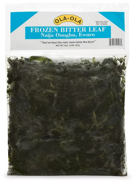 Ola-Ola frozen bitter leaf freshly harvested onugbu ewuro for authentic Nigerian soups
